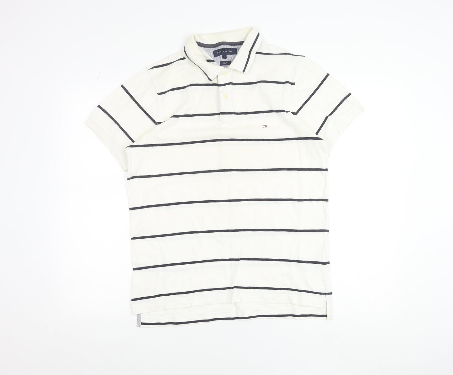 Tommy Hilfiger Men's White Striped Slim Fit Polo Shirt Size L