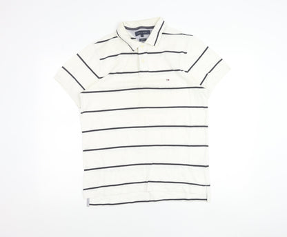 Tommy Hilfiger Men's White Striped Slim Fit Polo Shirt Size L