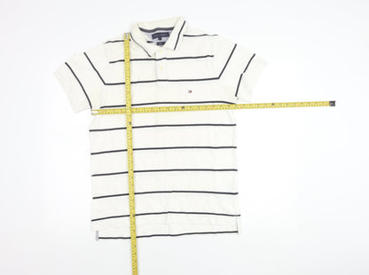 Tommy Hilfiger Men's White Striped Slim Fit Polo Shirt Size L