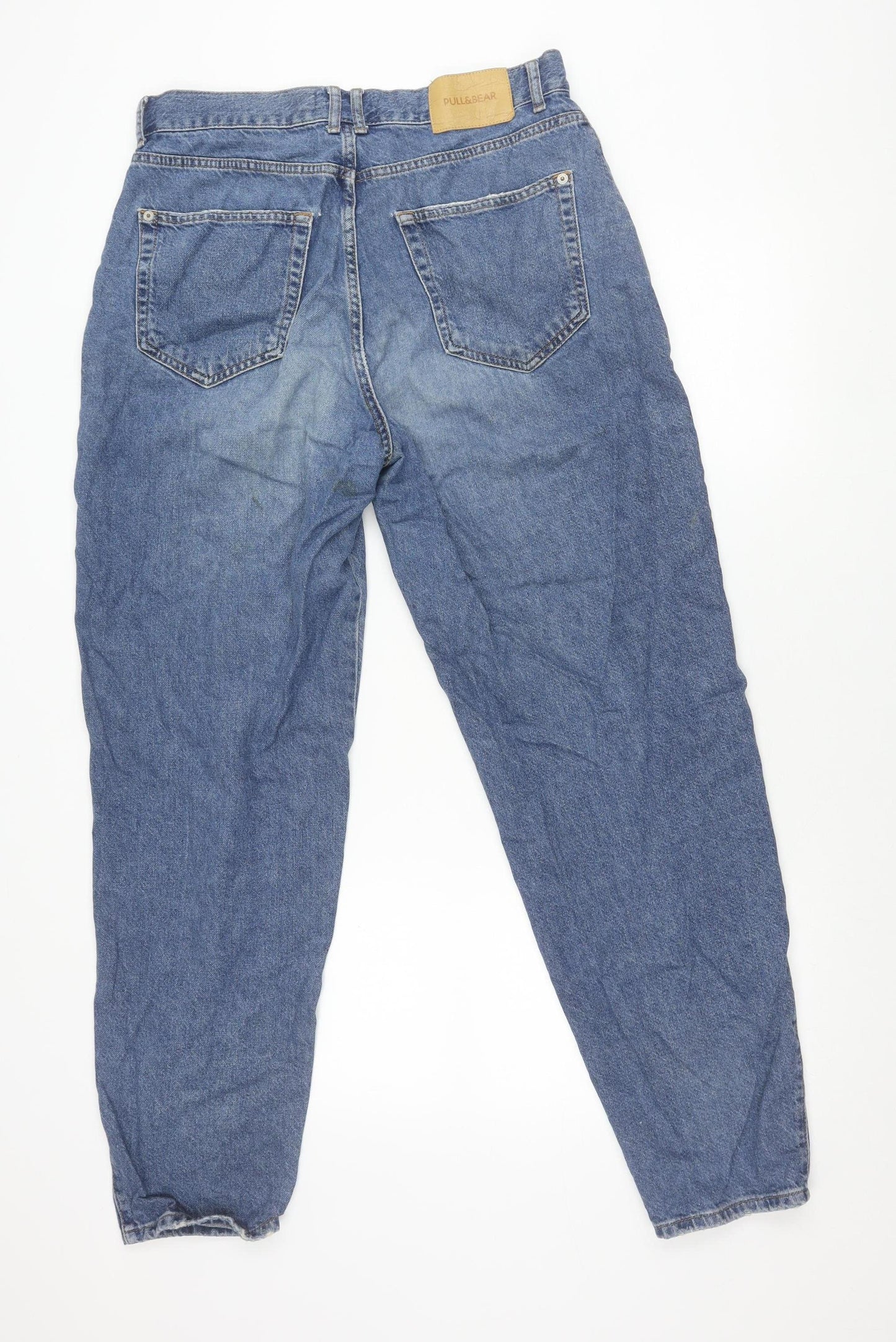 Pull & Bear Men's Blue 32in Regular Fit Distressed Straight Jeans