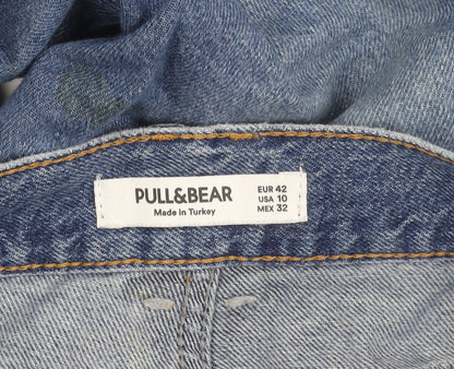 Pull & Bear Men's Blue 32in Regular Fit Distressed Straight Jeans