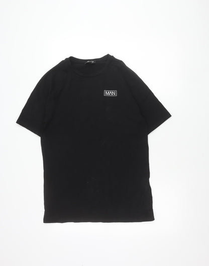 boohooMAN Men's Black Cotton Elastane Crew Neck T-Shirt Size M