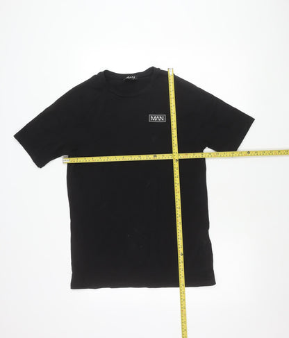 boohooMAN Men's Black Cotton Elastane Crew Neck T-Shirt Size M