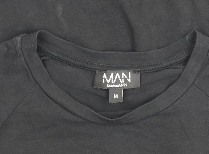 boohooMAN Men's Black Cotton Elastane Crew Neck T-Shirt Size M