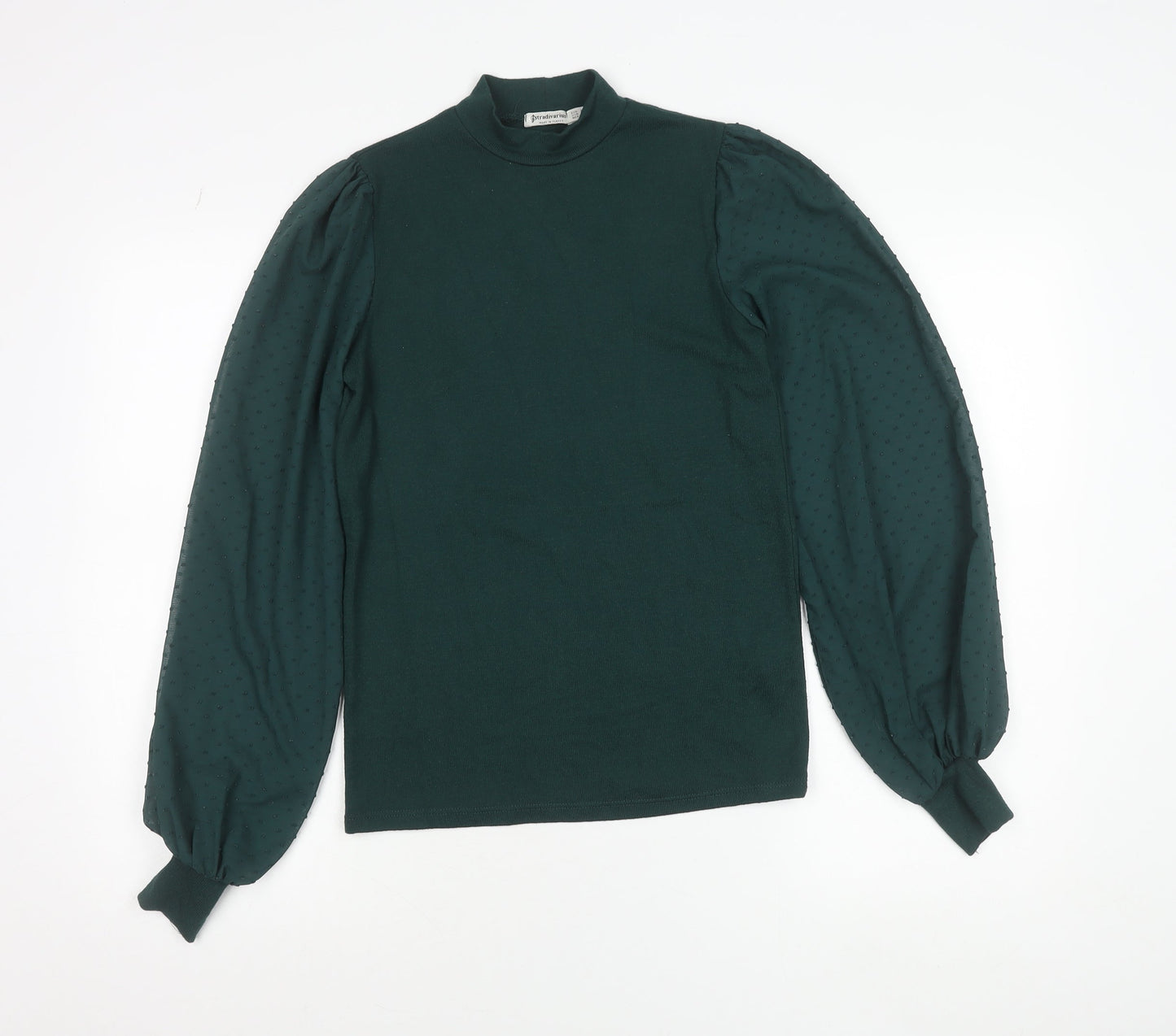 Stradivarius Womens Green Mock Neck Long Sleeve Puff Blouse Size S