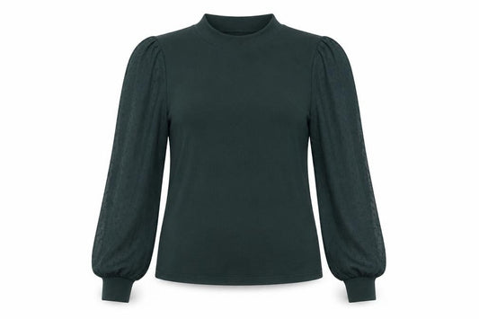 Stradivarius Womens Green Mock Neck Long Sleeve Puff Blouse Size S