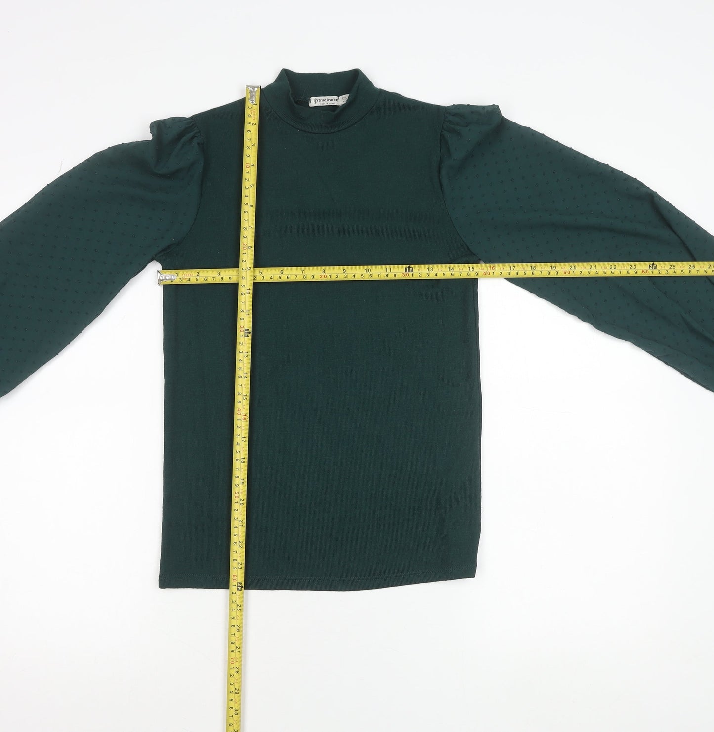 Stradivarius Womens Green Mock Neck Long Sleeve Puff Blouse Size S