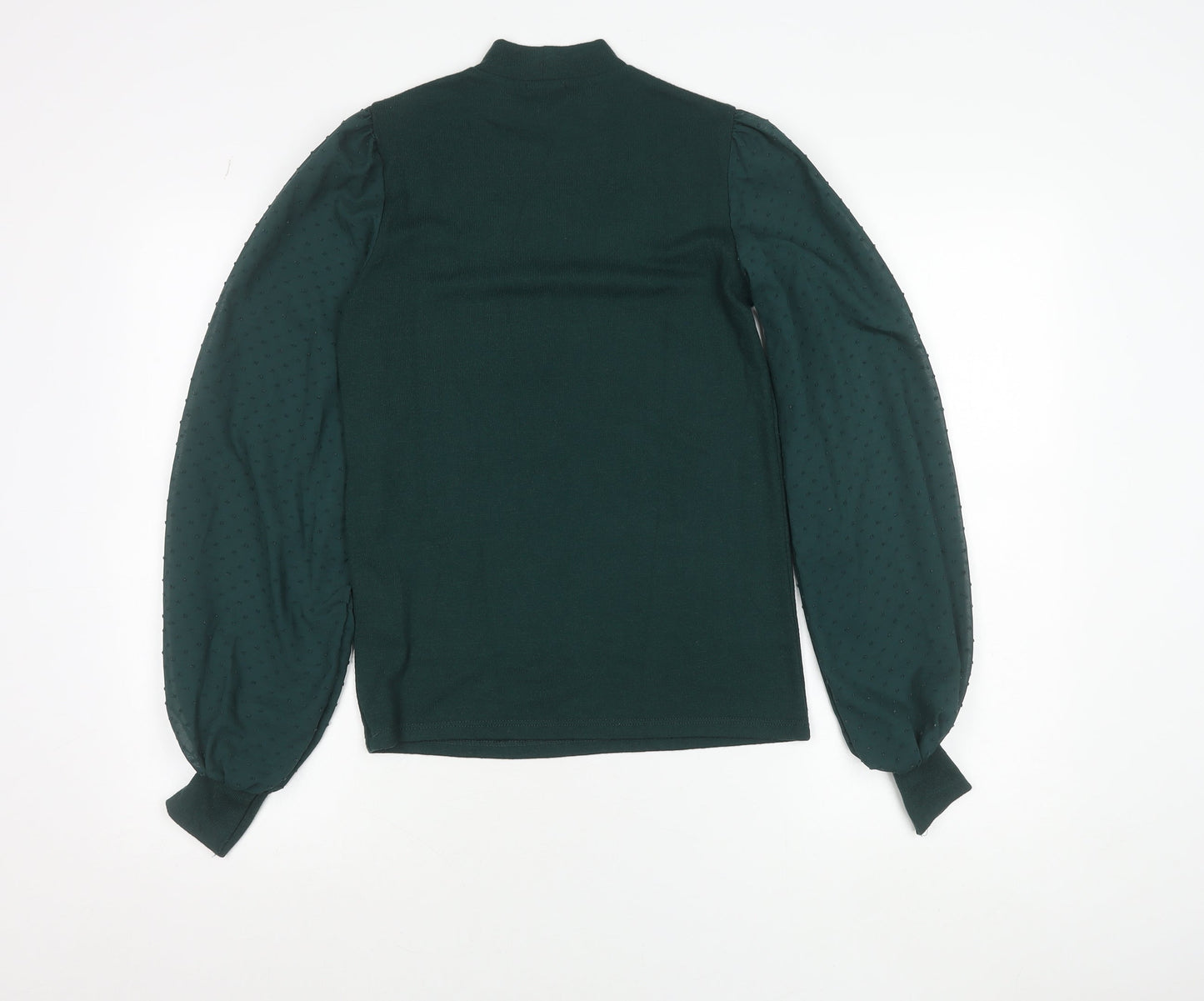Stradivarius Womens Green Mock Neck Long Sleeve Puff Blouse Size S