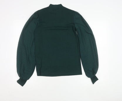 Stradivarius Womens Green Mock Neck Long Sleeve Puff Blouse Size S