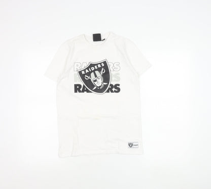 NFL Team Apparel Boys White Raiders T-Shirt 10-11 Years Cotton Crew Neck