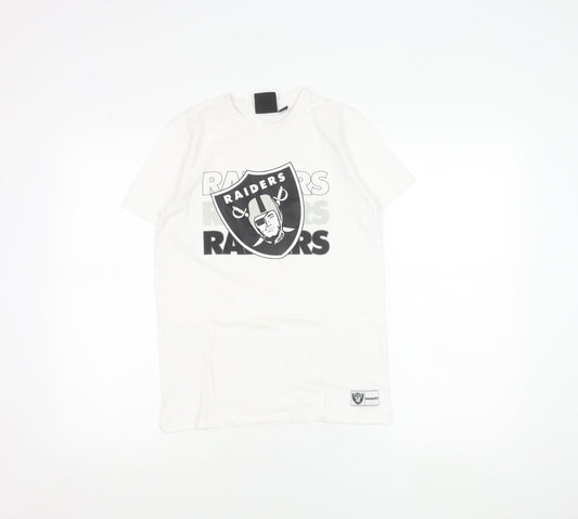 NFL Team Apparel Boys White Raiders T-Shirt 10-11 Years Cotton Crew Neck