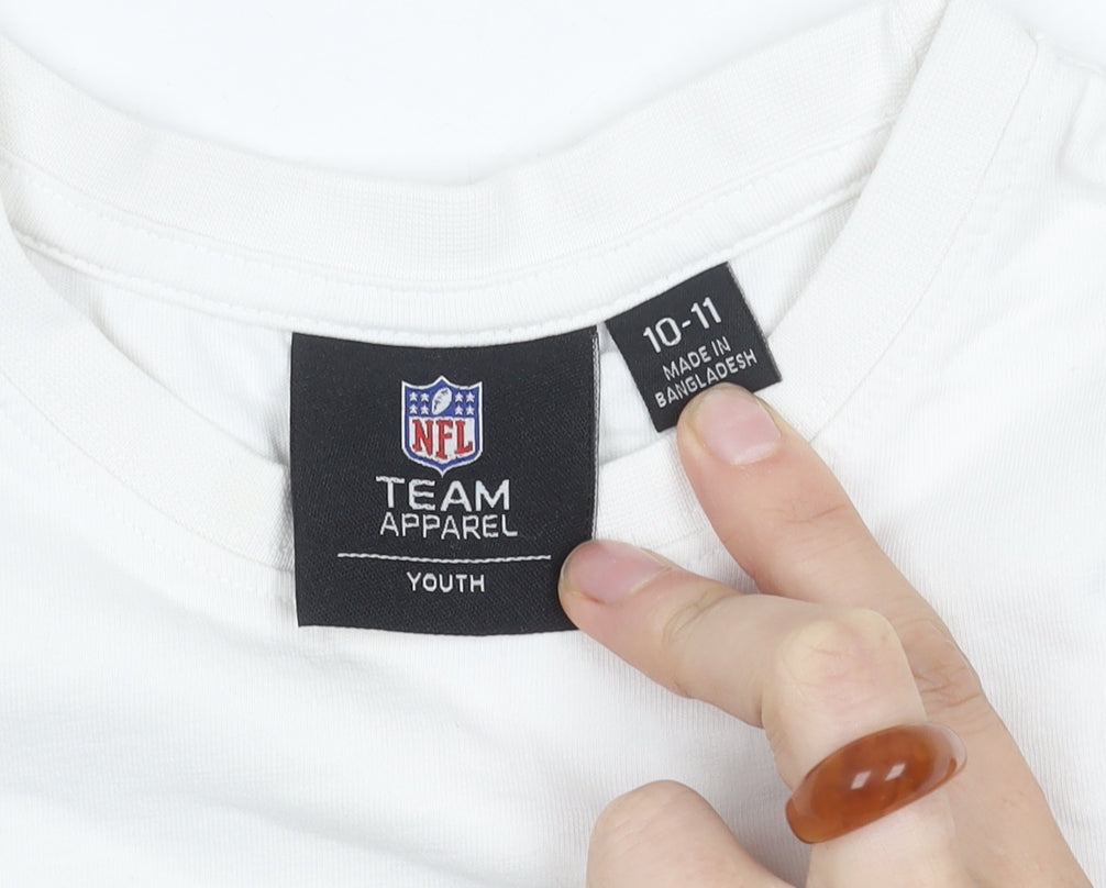 NFL Team Apparel Boys White Raiders T-Shirt 10-11 Years Cotton Crew Neck