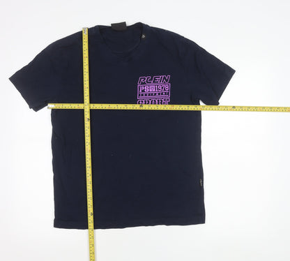 Plein Sport Men's Blue Graphic Logo T-Shirt Size L Regular Fit