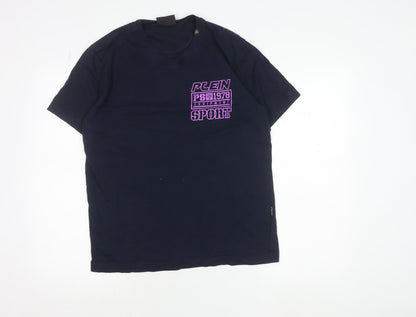 Plein Sport Men's Blue Graphic Logo T-Shirt Size L Regular Fit