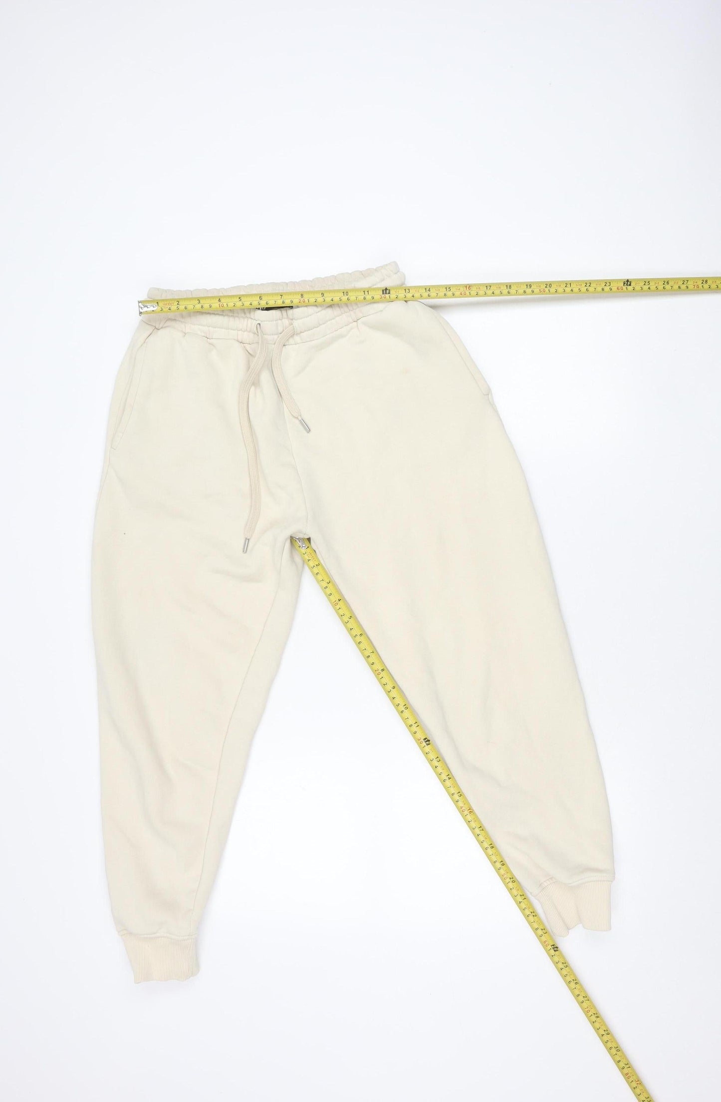 ZARA Women's Beige Fleece Jogger Trousers M Elastic Waist Comfort Fit