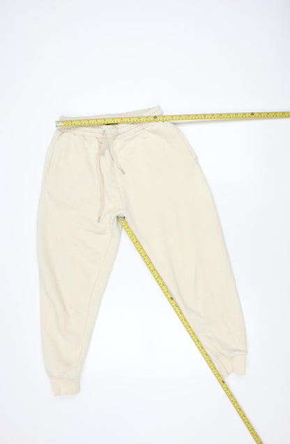 ZARA Women's Beige Fleece Jogger Trousers M Elastic Waist Comfort Fit