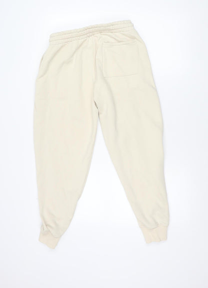ZARA Women's Beige Fleece Jogger Trousers M Elastic Waist Comfort Fit