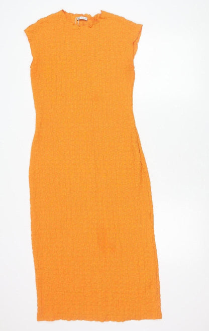 Zara Womens Orange Bodycon Strapless Midi Dress Size L