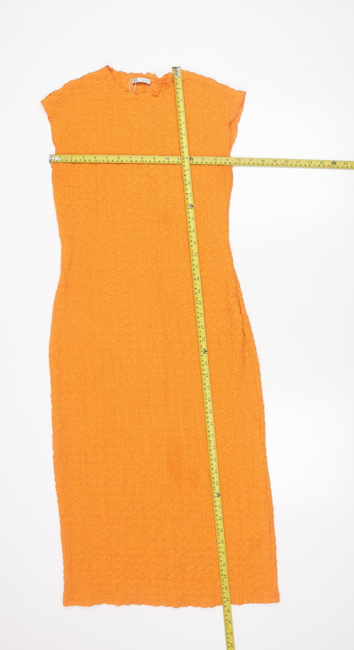 Zara Womens Orange Bodycon Strapless Midi Dress Size L