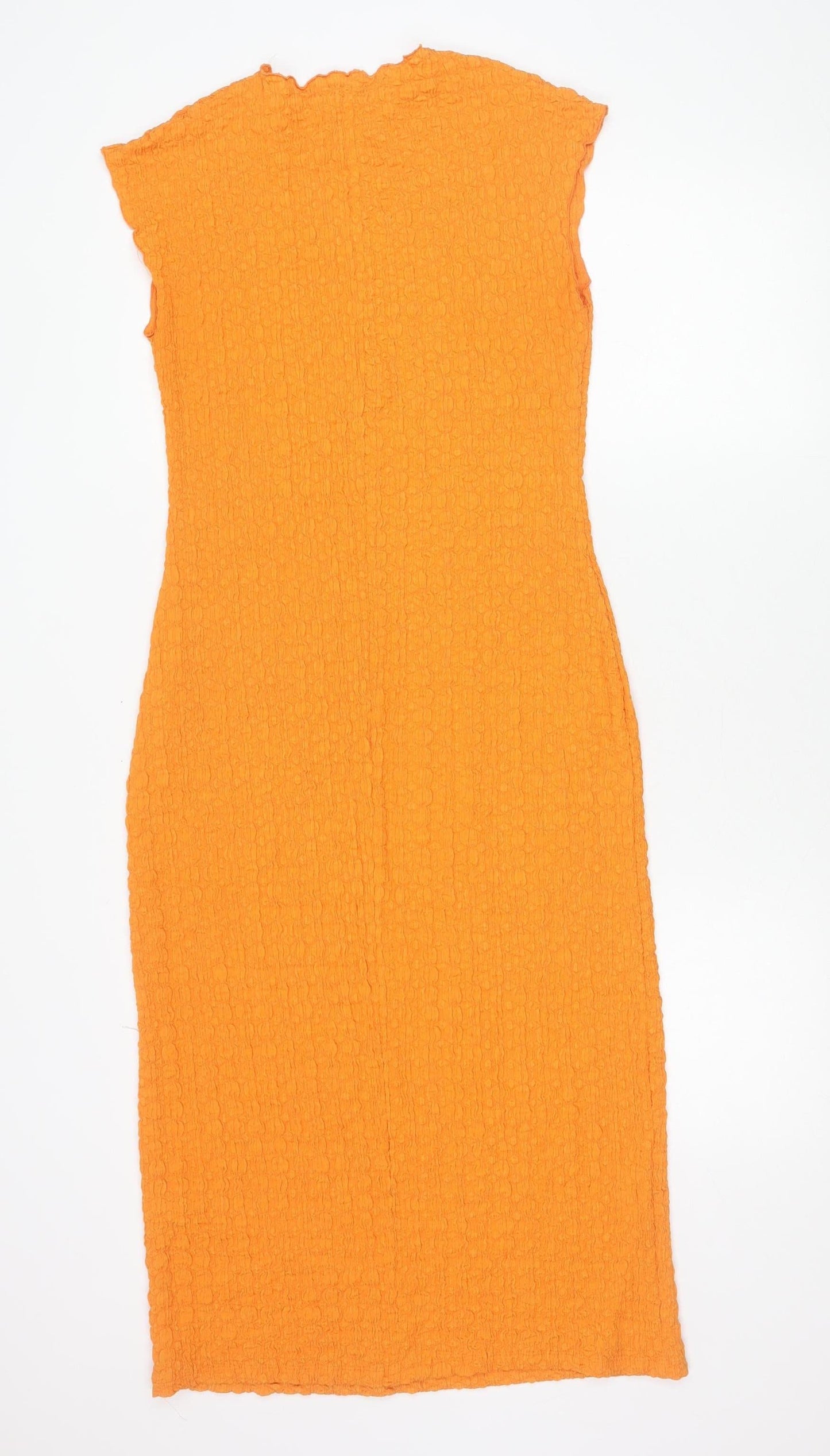 Zara Womens Orange Bodycon Strapless Midi Dress Size L