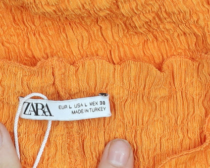 Zara Womens Orange Bodycon Strapless Midi Dress Size L