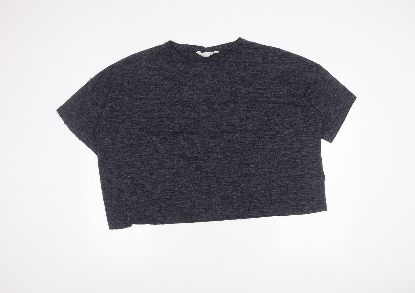 ZARA Women Blue Cropped Relaxed Fit Jersey T-Shirt Size L