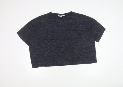 ZARA Women Blue Cropped Relaxed Fit Jersey T-Shirt Size L