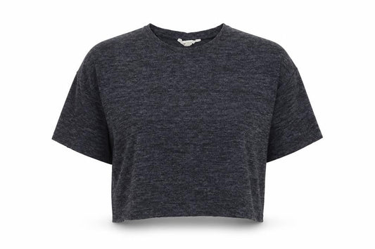ZARA Women Blue Cropped Relaxed Fit Jersey T-Shirt Size L