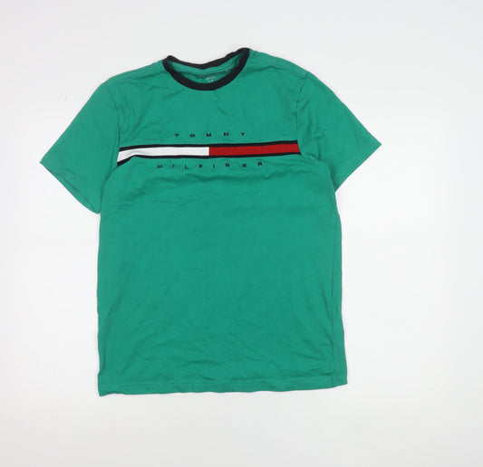 Tommy Hilfiger Men's Green Regular Fit Logo Cotton T-Shirt Size S