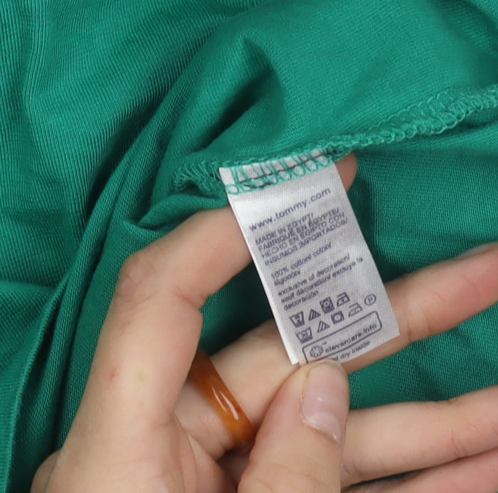 Tommy Hilfiger Men's Green Regular Fit Logo Cotton T-Shirt Size S