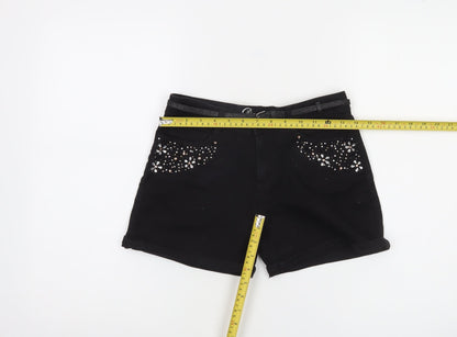 Denim Co. Girls Black Chino Shorts 13 Years Cotton Stretch Embellished
