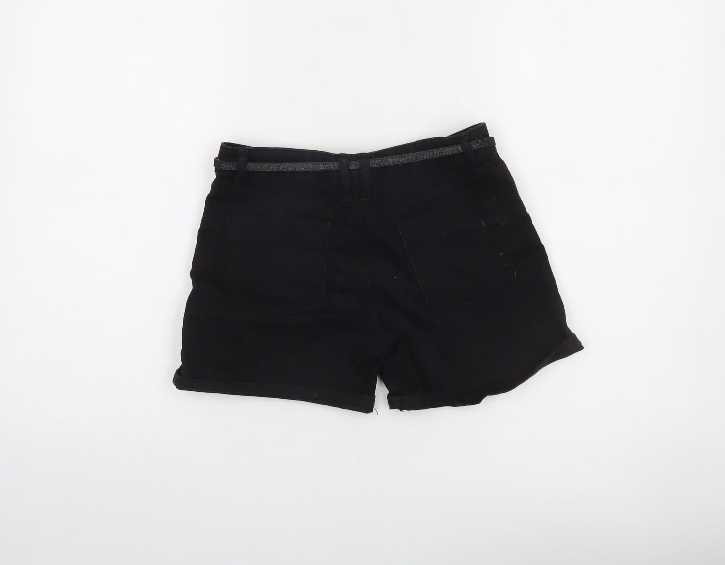 Denim Co. Girls Black Chino Shorts 13 Years Cotton Stretch Embellished