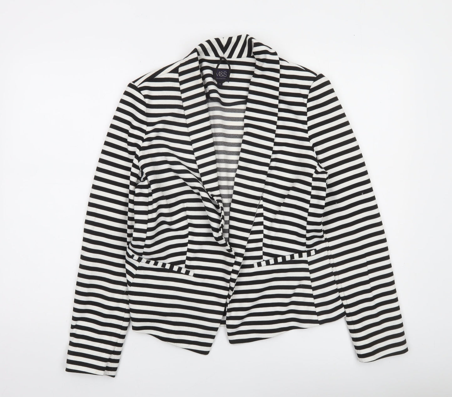 Marks and Spencer Women Black White Striped Blazer Size 14