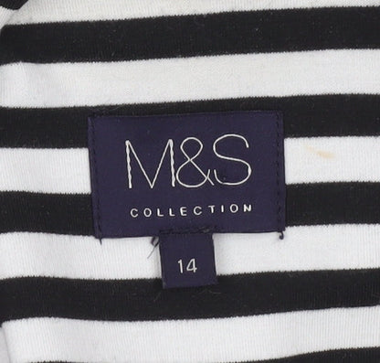 Marks and Spencer Women Black White Striped Blazer Size 14