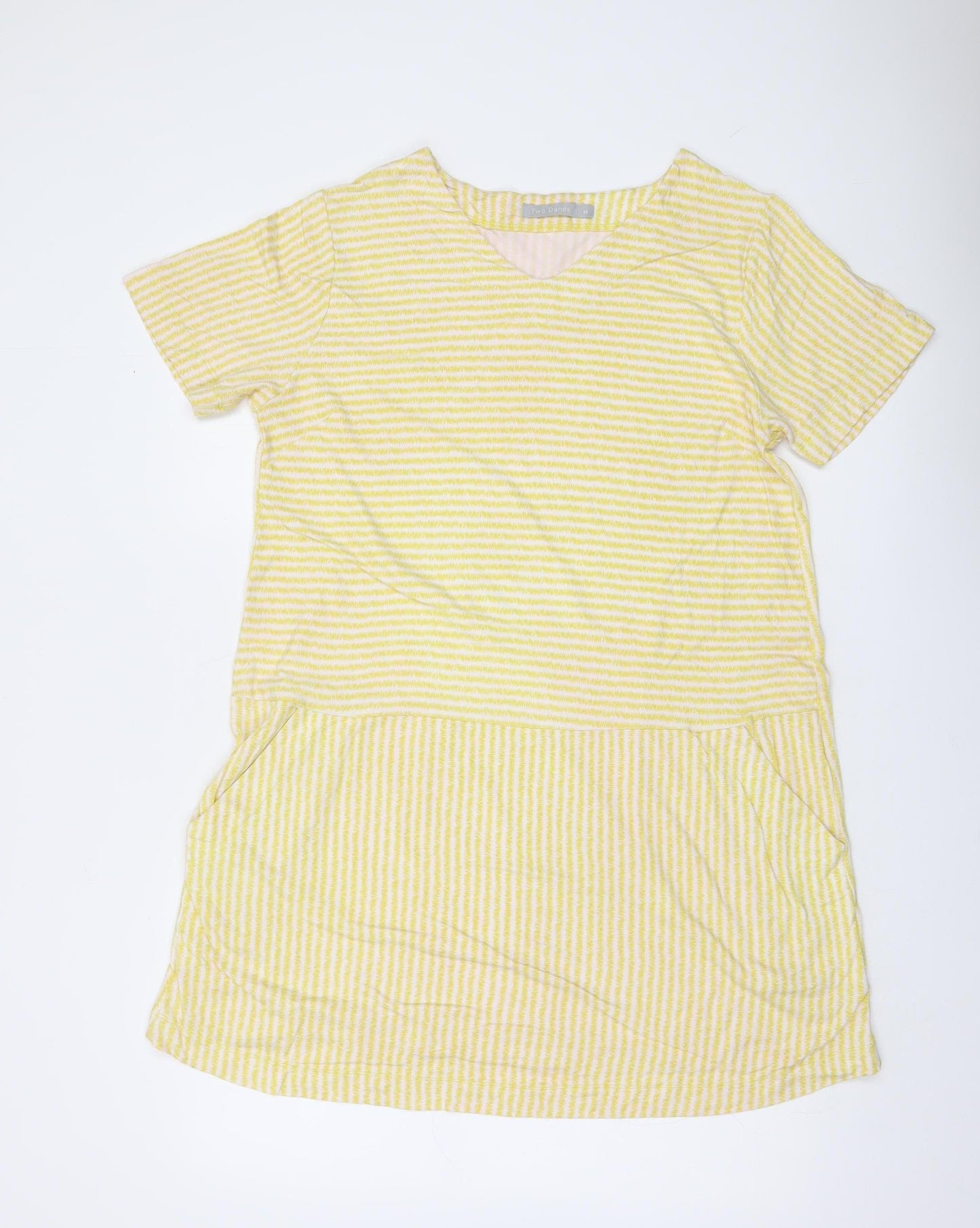 Two Danes Womens Yellow Striped V-Neck Tunic T-Shirt M