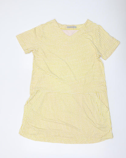 Two Danes Womens Yellow Striped V-Neck Tunic T-Shirt M