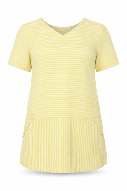 Two Danes Womens Yellow Striped V-Neck Tunic T-Shirt M