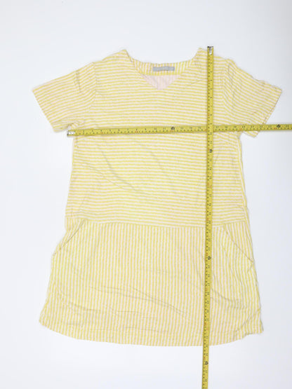 Two Danes Womens Yellow Striped V-Neck Tunic T-Shirt M
