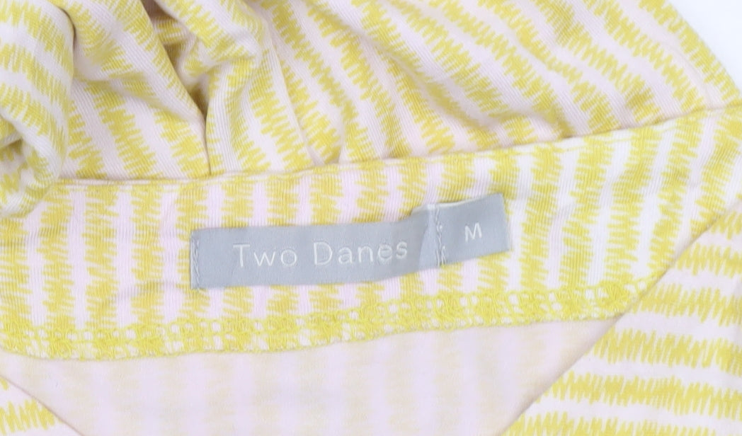 Two Danes Womens Yellow Striped V-Neck Tunic T-Shirt M