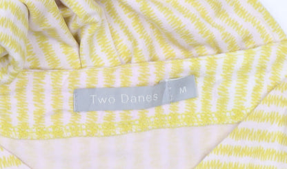 Two Danes Womens Yellow Striped V-Neck Tunic T-Shirt M