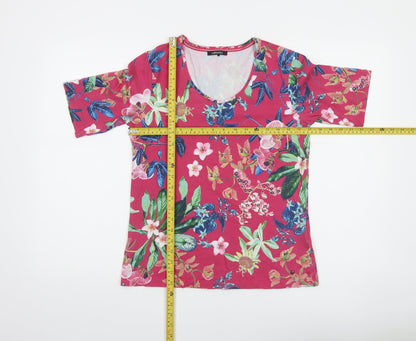 Olsen Women Floral Pink Short Sleeve T-Shirt Size 12 Cotton Blend