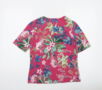 Olsen Women Floral Pink Short Sleeve T-Shirt Size 12 Cotton Blend