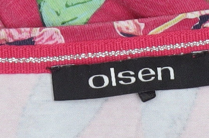Olsen Women Floral Pink Short Sleeve T-Shirt Size 12 Cotton Blend