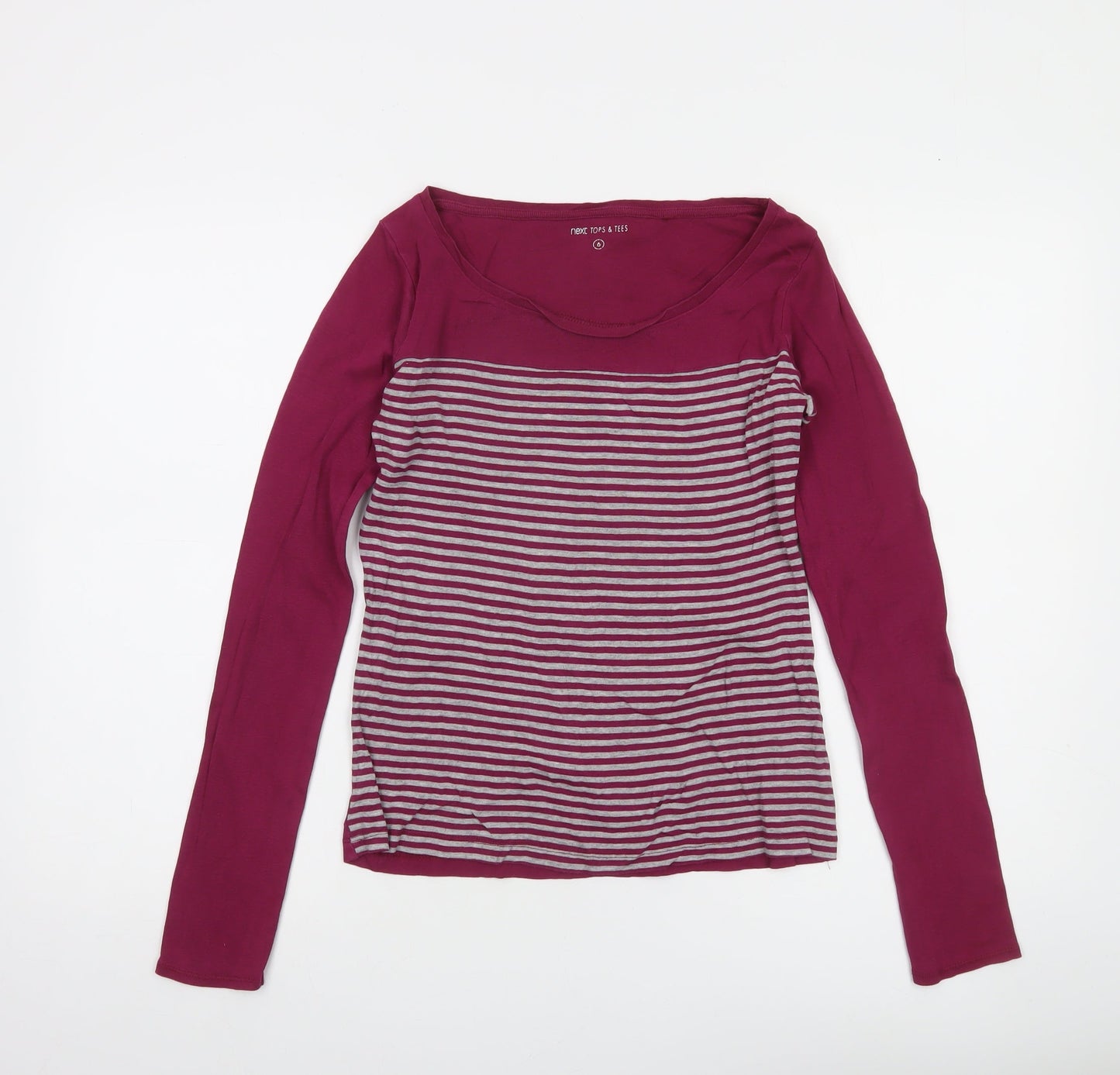 Next Women Purple Striped Long Sleeve Cotton T-Shirt Size 6