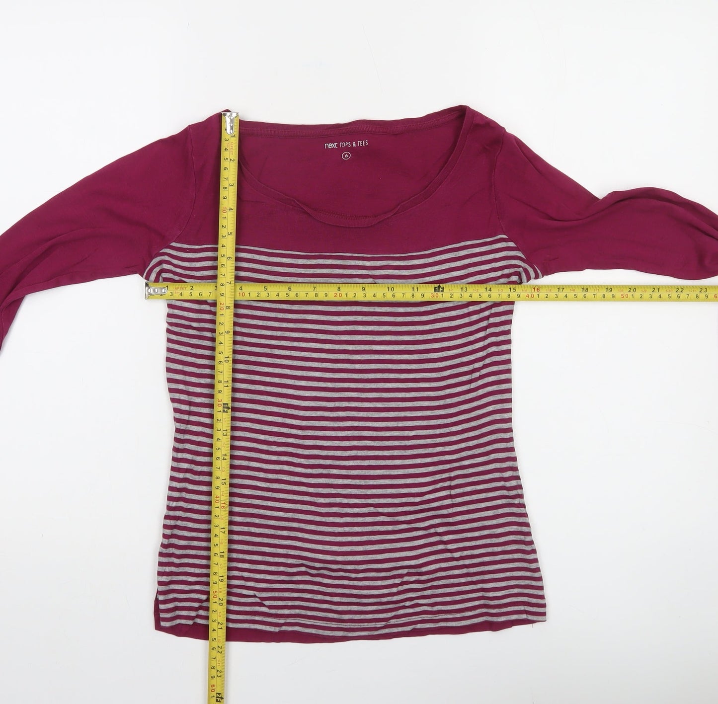 Next Women Purple Striped Long Sleeve Cotton T-Shirt Size 6