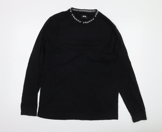 Stussy Men’s Black Long Sleeve Cotton Logo Neck Pullover M