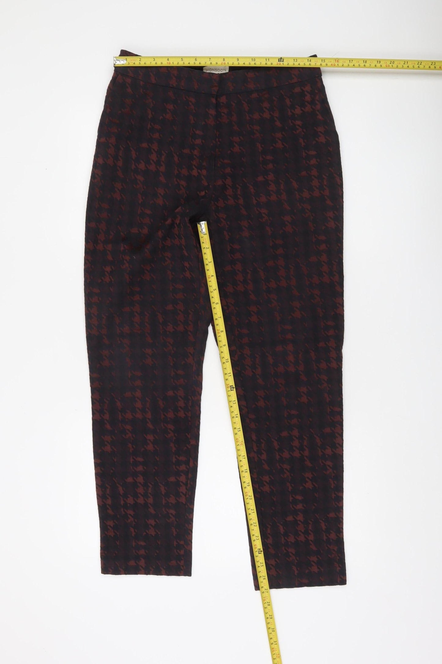 Monsoon Women's Black & Brown Check Tapered Trousers Size 10