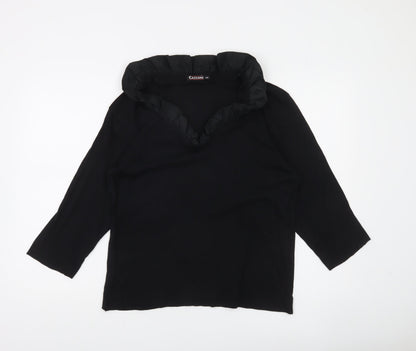 Cassani Women’s Black Tunic Blouse Size 16 Ruffle V-Neck 3/4 Sleeve