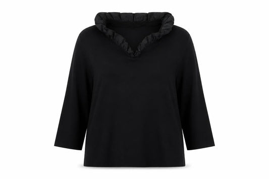Cassani Women’s Black Tunic Blouse Size 16 Ruffle V-Neck 3/4 Sleeve