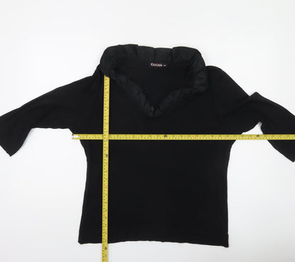 Cassani Women’s Black Tunic Blouse Size 16 Ruffle V-Neck 3/4 Sleeve